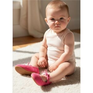 Fabkids ✦ Pink Suede Studded Bow Ballet Flats ✦ Elastic Strap Baby 6–12M NWT